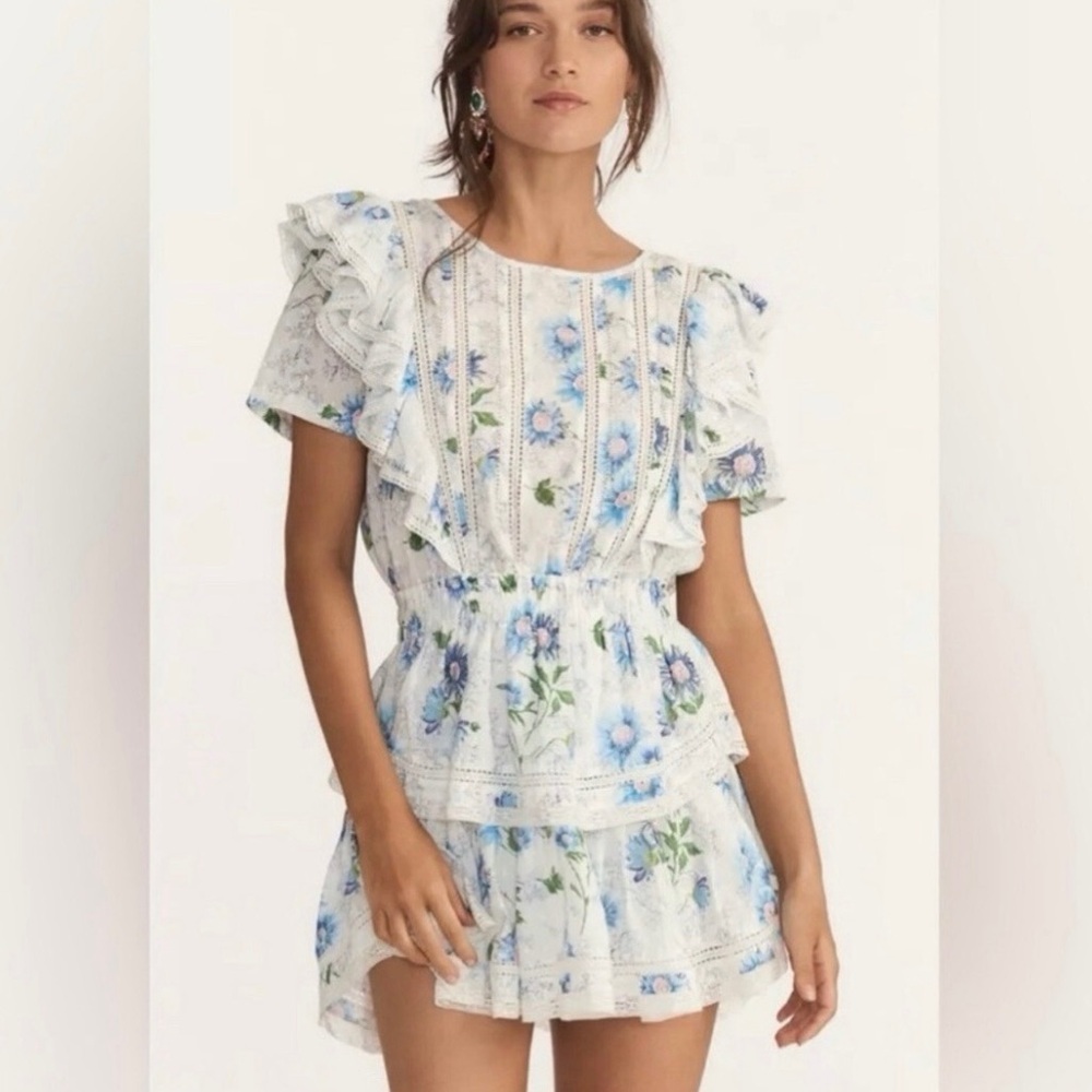 loveshackfancy natasha dress in blue and white- Size L